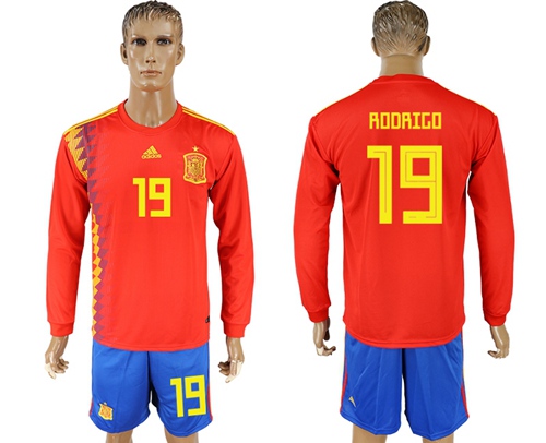 Spain #19 Rodrigo Red Home Long Sleeves Soccer Country Jersey